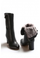 Tugerdi Hakiki Deri Siyah Kürklü Fermuarlı Jurdan Taban Topuklu Kadın Çizme TG0906411261836