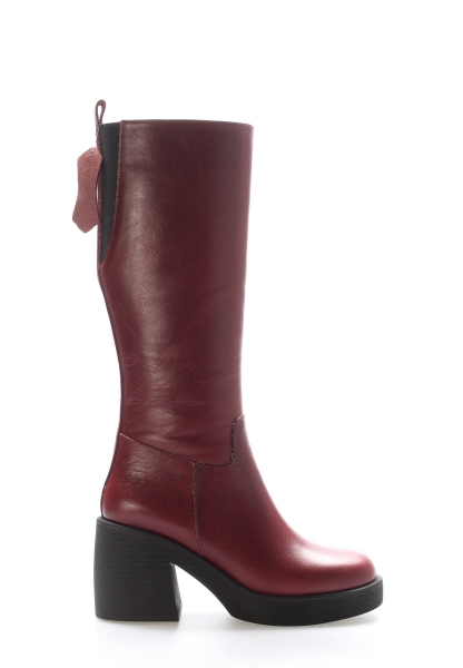 Tugerdi Bordo İçi Yarım Kürklü Hakiki Deri Fermuarlı Termo Taban Kadın Çizme TG092172526166413