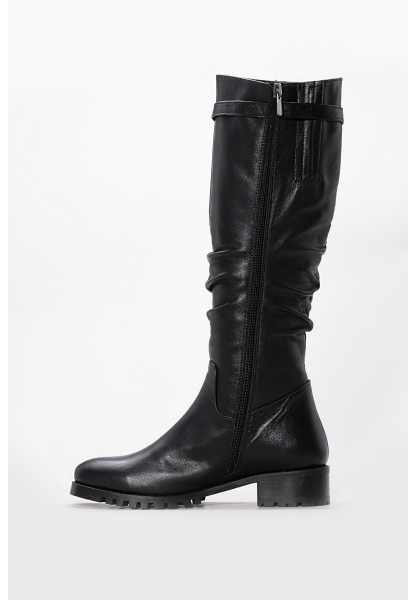 Tugerdi Siyah Büzgülü İçi Yarım Kürklü Hakiki Deri Fermuarlı Jurdan Taban Kadın Çizme TG09064252611266