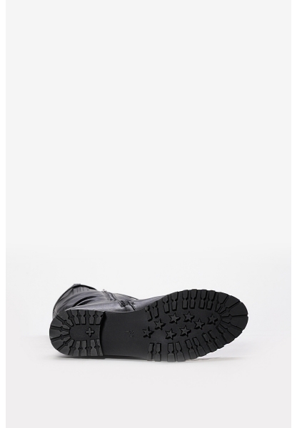 Tugerdi Siyah Büzgülü İçi Yarım Kürklü Hakiki Deri Fermuarlı Jurdan Taban Kadın Çizme TG09064252611266