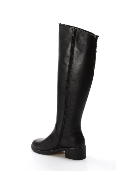 Tugerdi Hakiki Deri Siyah Yarım Kürklü Fermuarlı Klasik Kadın Çizme TG09064252611313