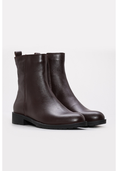 Tugerdi Kahve İçi Dışı Hakiki Deri Fermuarlı Termo Taban Klasik Kadın Bot TG09257192611040