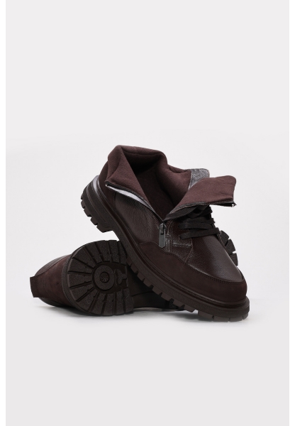 Tugerdi Kahve İçi Dışı Hakiki Deri Bağcıklı Fermuarlı Termo Taban Kadın Spor Bot TG094421913125445