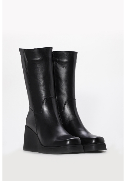 Tugerdi Siyah Hakiki Deri Dolgu Topuklu Fermuarlı Termo Taban Kadın Çizme TG09124192612911