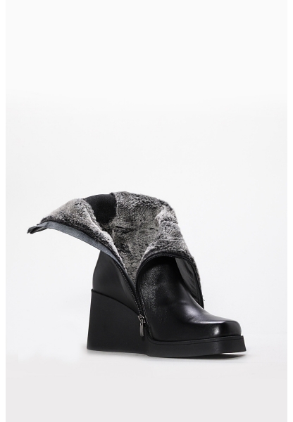 Tugerdi Siyah Hakiki Deri Dolgu Topuklu Fermuarlı Termo Taban Kadın Çizme TG09124192612911