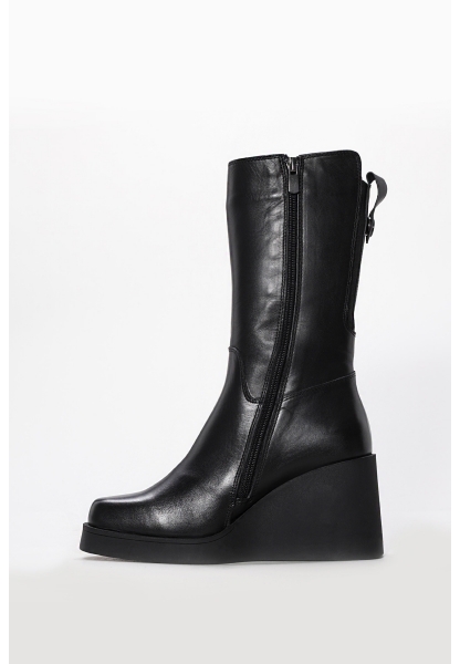 Tugerdi Siyah Hakiki Deri Dolgu Topuklu Fermuarlı Termo Taban Kadın Çizme TG09124192612911