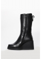 Tugerdi Siyah Hakiki Deri Dolgu Topuklu Fermuarlı Termo Taban Kadın Çizme TG09124192612911