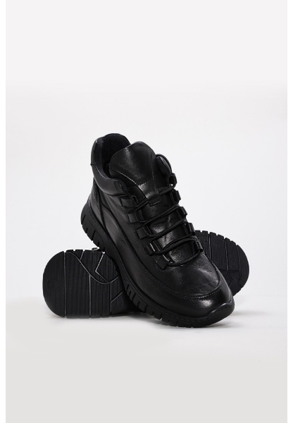 Tugerdi Siyah İçi Dışı Hakiki Deri Kauçuk Taban Bağcıklı Kadın Spor Bot TG0975719261251014