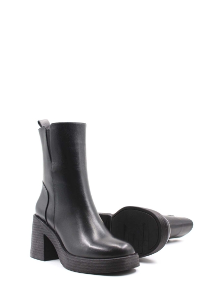 Tugerdi Siyah Hakiki Deri Fermuarlı Termo Taban Kaliteli Topuklu Kadın Bot TG09217192610651113