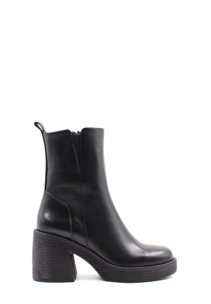 Tugerdi Siyah Hakiki Deri Fermuarlı Termo Taban Kaliteli Topuklu Kadın Bot TG09217192610651113
