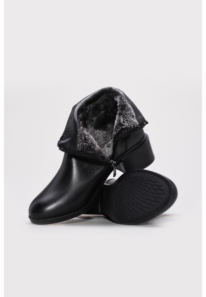 Tugerdi Siyah İçi Dışı Hakiki Deri Fermuarlı Termo Taban Kalın Topuklu Kadın Bot TG091641926517