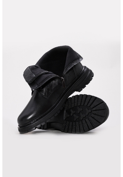 Tugerdi Siyah İçi Dışı Hakiki Deri Termo Taban Fermuarlı Bağcıklı Klasik Kadın Bot TG094421913125460