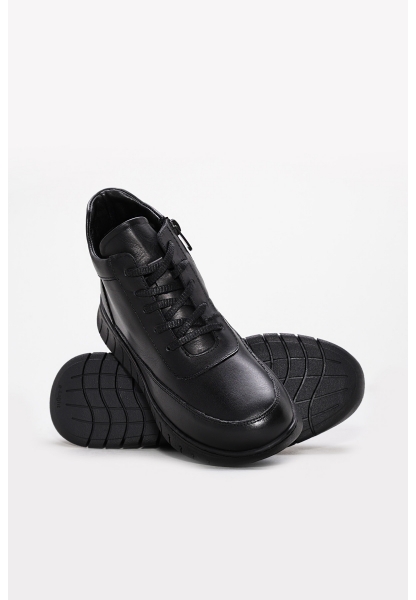 Tugerdi Siyah Hakiki Deri Bağcıklı Fermuarlı Termo Taban Kaliteli Klasik Kadın Bot TG095831926121010