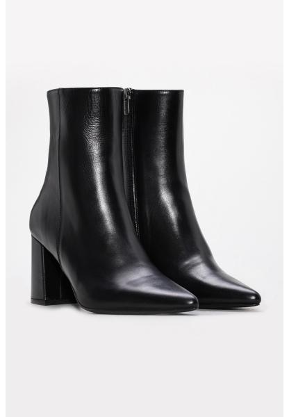 Tugerdi Siyah Hakiki Deri Fermuarlı Jurdan Taban Kaliteli Kalın Topuklu Kadın Bot TG0921542613621