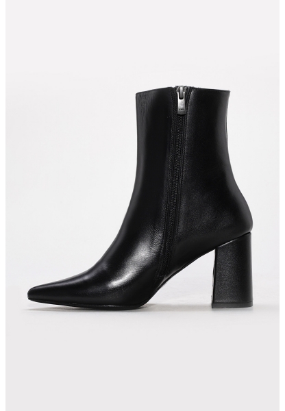Tugerdi Siyah Hakiki Deri Fermuarlı Jurdan Taban Kaliteli Kalın Topuklu Kadın Bot TG0921542613621