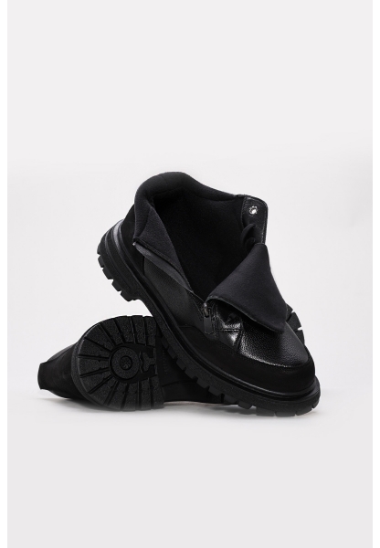 Tugerdi Siyah İçi Dışı Hakiki Deri Bağcıklı Fermuarlı Termo Taban Kadın Spor Bot TG094421913125445