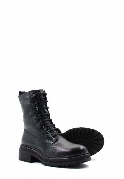 Tugerdi Siyah Floter Hakiki Deri Fermuarlı Bağcıklı Kadın Bot TG09257192611031