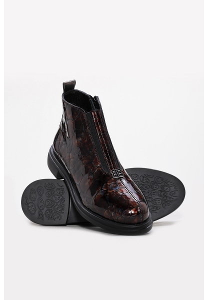 Tugerdi Kahve Kroko Hakiki Deri Kauçuk Taban Fermuarlı Kaliteli Kadın Bot TG0923819261526