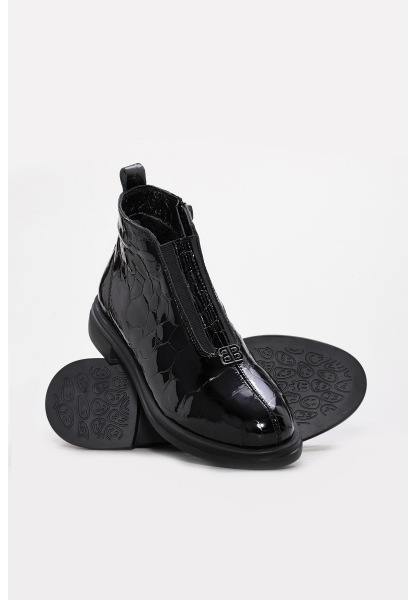 Tugerdi Siyah Kroko İçi Dışı Hakiki Deri Fermuarlı Kauçuk Taban Kadın Bot TG0923819261526