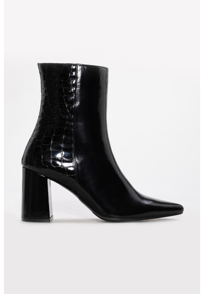 Tugerdi Siyah Kroko İçi Dışı Hakiki Deri Fermuarlı Jurdan Taban Kalın Topuklu Kadın Bot TG0921542613621