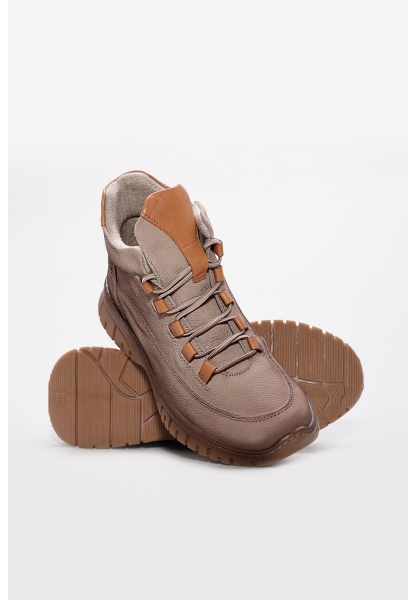 Tugerdi Vizon Nubuk Hakiki Deri Bağcıklı Fermuarlı Kauçuk Taban Kadın Spor Bot TG0975719261251014