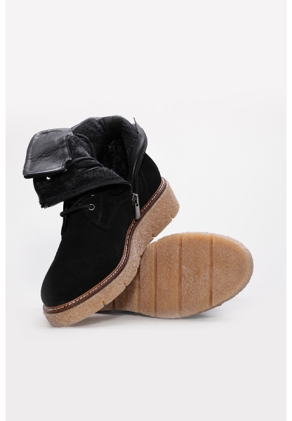 Tugerdi Siyah Süet İçi Dışı Hakiki Deri Bağcıklı Fermuarlı Kauçuk Taban Kadın Bot TG09657192612913