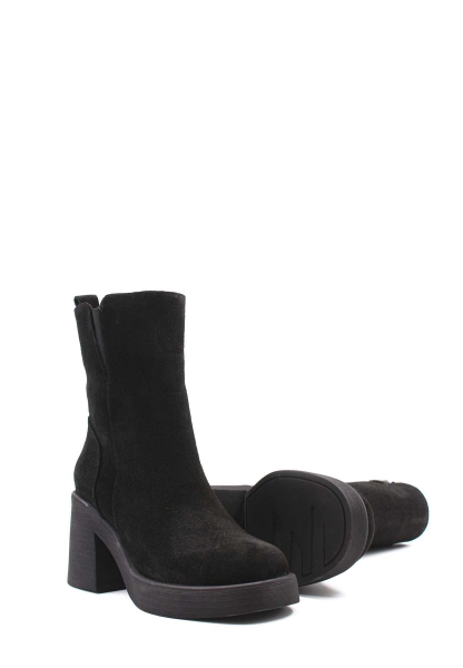 Tugerdi Siyah Süet Hakiki Deri Fermuarlı Termo Taban Topuklu Kadın Bot TG09217192610651113