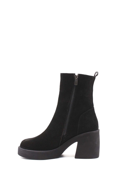 Tugerdi Siyah Süet Hakiki Deri Fermuarlı Termo Taban Topuklu Kadın Bot TG09217192610651113