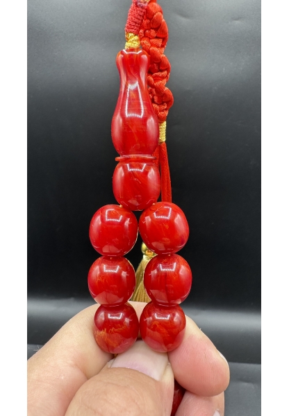 Tugerdi Kıvırcık Hareli Koleksiyon Kırmızı 90 Gr Faturan Sıkma Kehribar Tespih AHTES2524