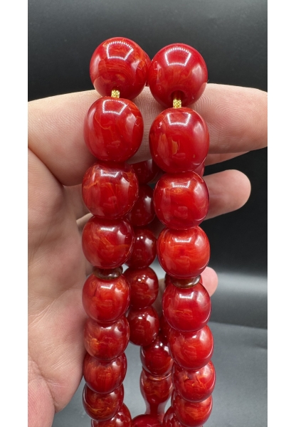 Tugerdi Kıvırcık Hareli Koleksiyon Kırmızı 90 Gr Faturan Sıkma Kehribar Tespih AHTES2524