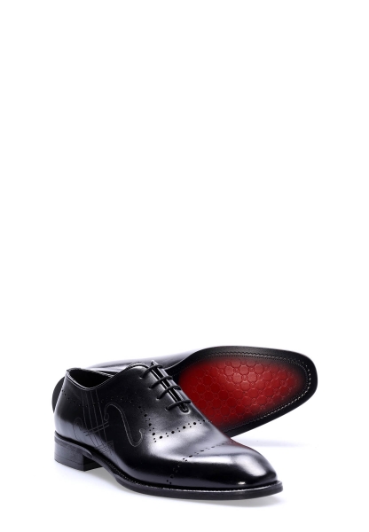 Tugerdi Siyah Hakiki Deri Kösele Taban Bağcıklı Klasik Erkek Ayakkabı Ayakkabı TG0940313511