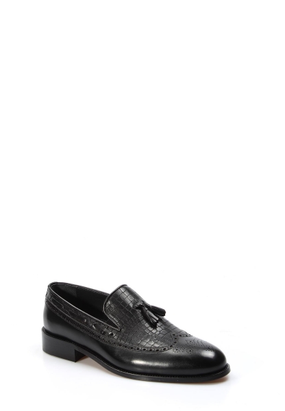 Tugerdi Hakiki Deri Siyah Kösele Taban Püsküllü Klasik Erkek Ayakkabı TG0989313181212-1