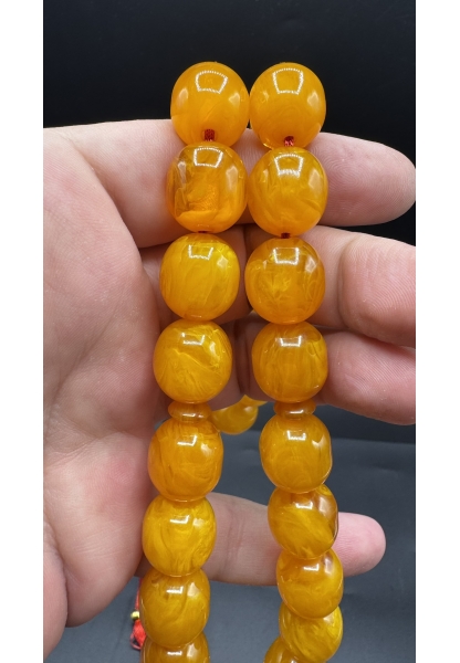 Tugerdi Üst Düzey Koleksiyon Sarı 98 Gr Faturan Firfirik Sıkma Kehribar Tespih AHTES2507