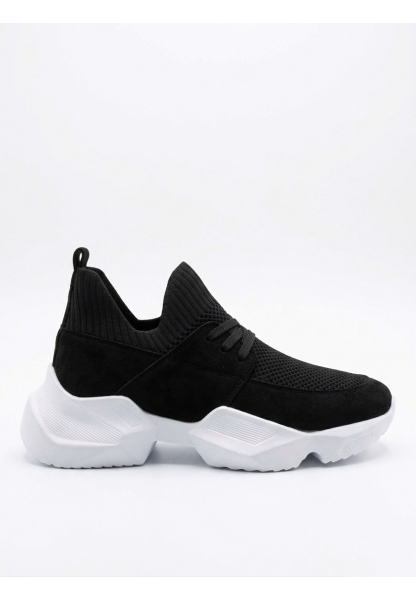 Tugerdi Siyah Yumuşak Triko Dokulu Hafif Yüksek Beyaz Taban Erkek Spor Ayakkabı TGE230553  