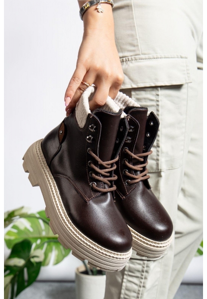 Cilt Kahve Bağcıklı Yüksek Taban Kadın Bot