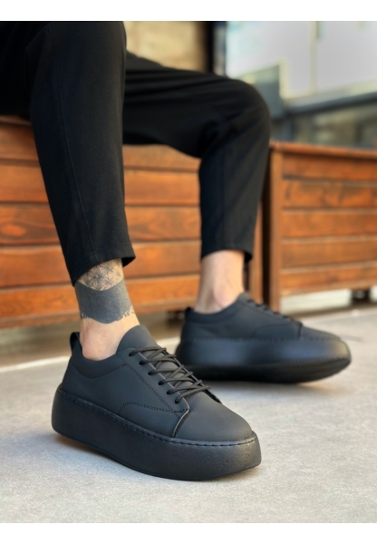 Tugerdi Siyah Bağcıklı Yüksek Siyah Taban Erkek Spor Ayakkabı TGD230161