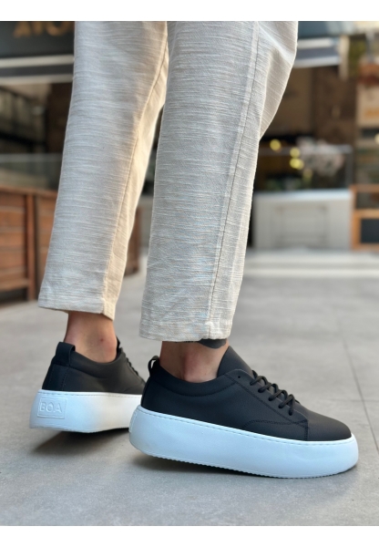 Tugerdi Siyah Bağcıklı Hafif Yüksek Beyaz Taban Tarz Erkek Spor Ayakkabı TGD230161