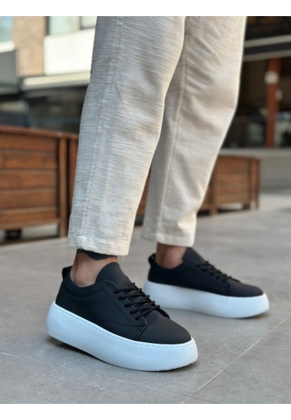 Tugerdi Siyah Bağcıklı Hafif Yüksek Beyaz Taban Tarz Erkek Spor Ayakkabı TGD230161