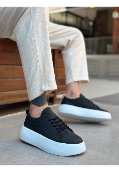 Tugerdi Siyah Bağcıklı Hafif Yüksek Beyaz Taban Tarz Erkek Spor Ayakkabı TGD230161