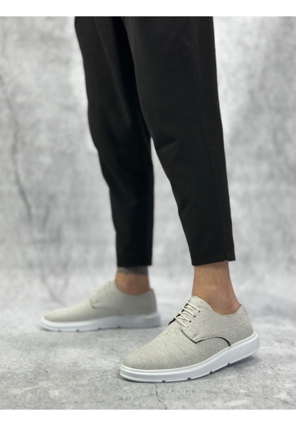 Tugerdi Beyaz Keten Bağcıklı Beyaz Taban Klasik Spor Günlük Erkek Ayakkabı TGE230153