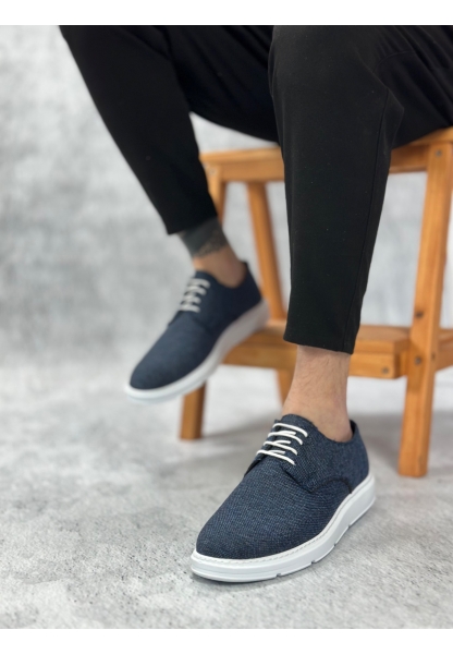Tugerdi Lacivert Keten Bağcıklı Beyaz Taban Klasik Günlük Spor Erkek Ayakkabı TGE230153