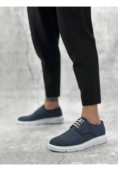 Tugerdi Lacivert Keten Bağcıklı Beyaz Taban Klasik Günlük Spor Erkek Ayakkabı TGE230153
