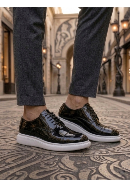 Tugerdi Siyah Rugan Kapaklı Burun Bağcıklı Hafif Taban Oxford Erkek Ayakkabı TGE230153