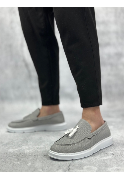 Tugerdi Füme Keten Püsküllü Bağcıksız Beyaz Yüksek Hafif Taban Klasik Erkek Ayakkabı TGE230155