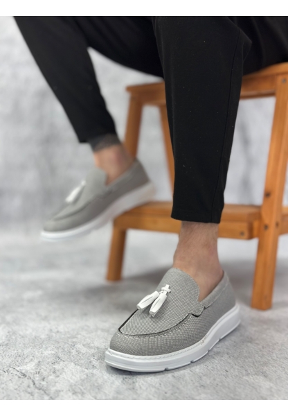 Tugerdi Füme Keten Püsküllü Bağcıksız Beyaz Yüksek Hafif Taban Klasik Erkek Ayakkabı TGE230155