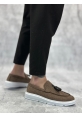 Tugerdi Kahverengi Keten Bağcıksız Hafif Yüksek Taban Klasik Püsküllü Erkek Ayakkabı  TGE230155
