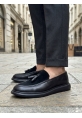 Tugerdi Siyah Süet Makosen Yeni Sezon Püsküllü Kalın Tabanlı Tarz Erkek Ayakkabı TGE230155