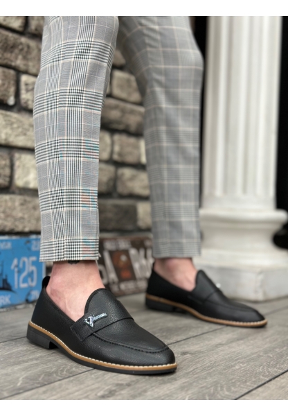 Tugerdi Siyah Cilt V Fashion Corcik Tokalı Klasik Erkek Ayakkabı TGE230159