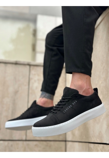 Tugerdi Siyah Süet Bağcıklı Hafif Beyaz Taban Klasik Klasik Erkek Ayakkabı TGE230254