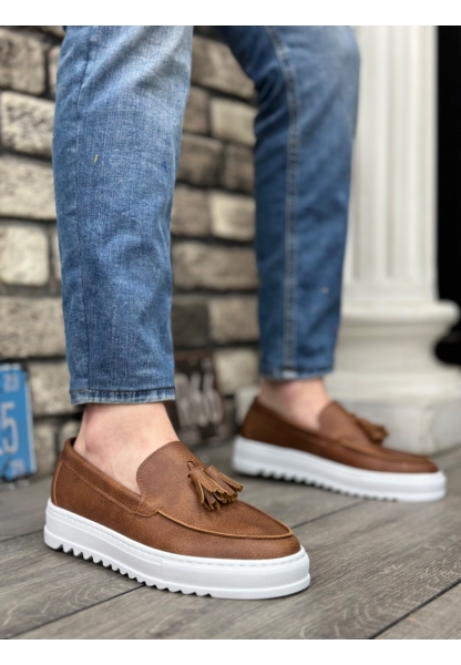 Tugerdi Taba Püsküllü Bağcıksız Hafif Yüksek Taban Tarz Günlük Erkek Ayakkabı TGE2302975852